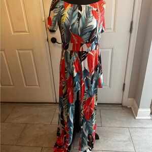 Tropical Off-Shoulder Maxi Dress